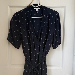The White Company Ray Print Navy & White Wrap Midi Dress - Size 10